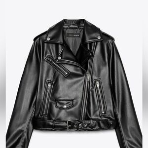 Zara Sleek Black Leather Moto Jacket